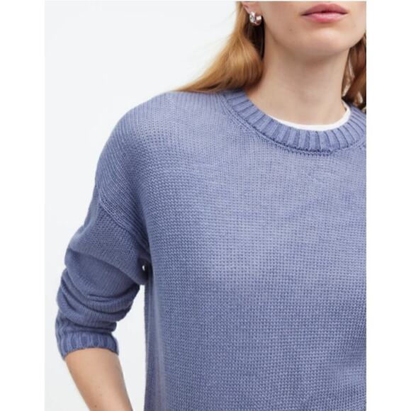 Madewell Linen Drop Shoulder Sweater in Blue Jay Size Medium NWT Coastal Drapey - Picture 4 of 11